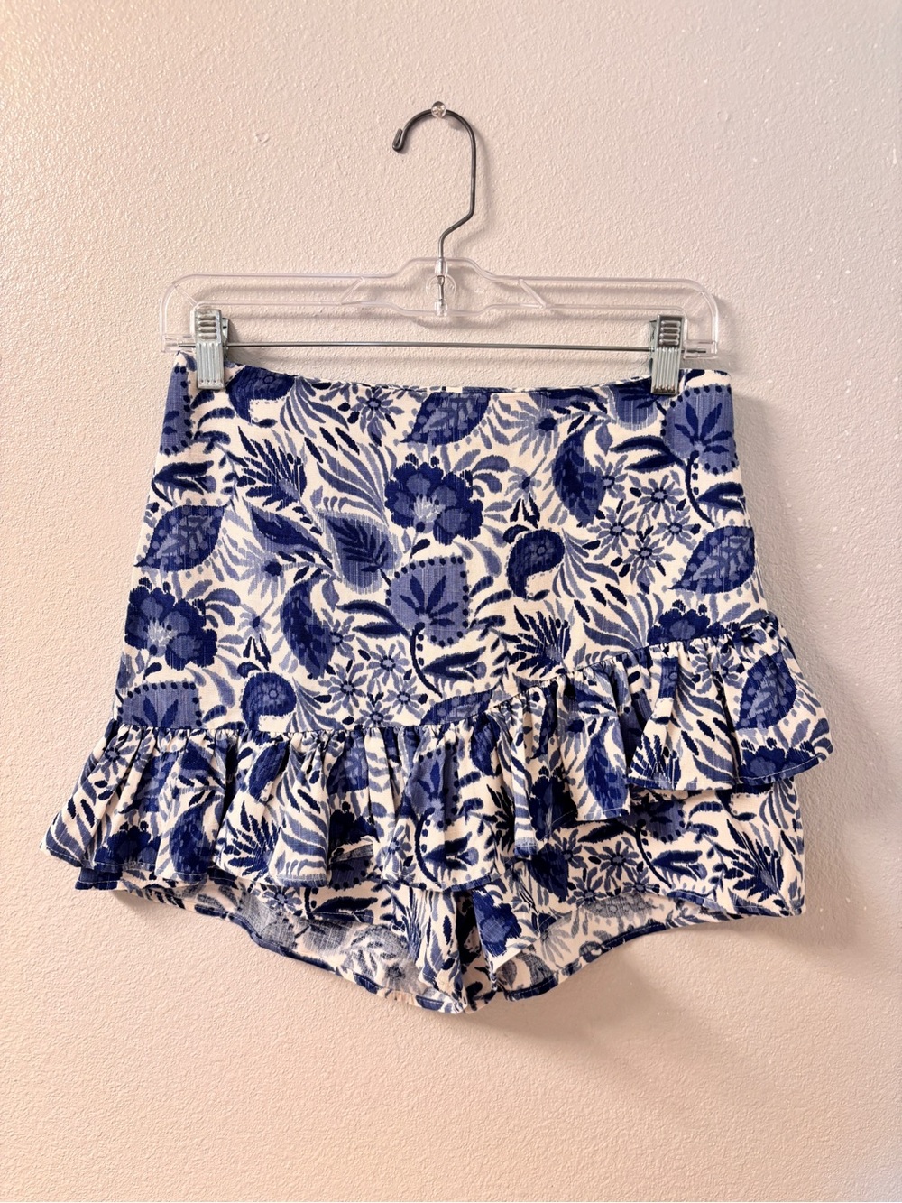 Zara Blue & White Floral Ruffle Skort | Size Small